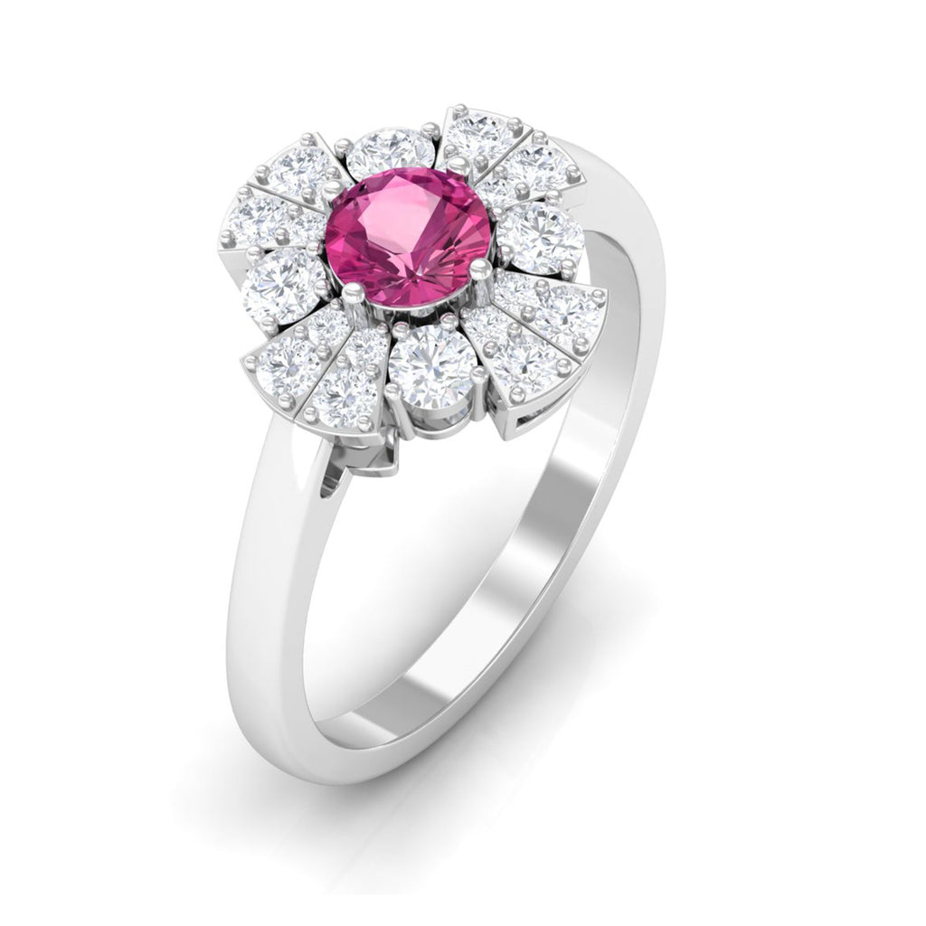 Pink Tourmaline Flower Inspired Engagement Ring with Moissanite