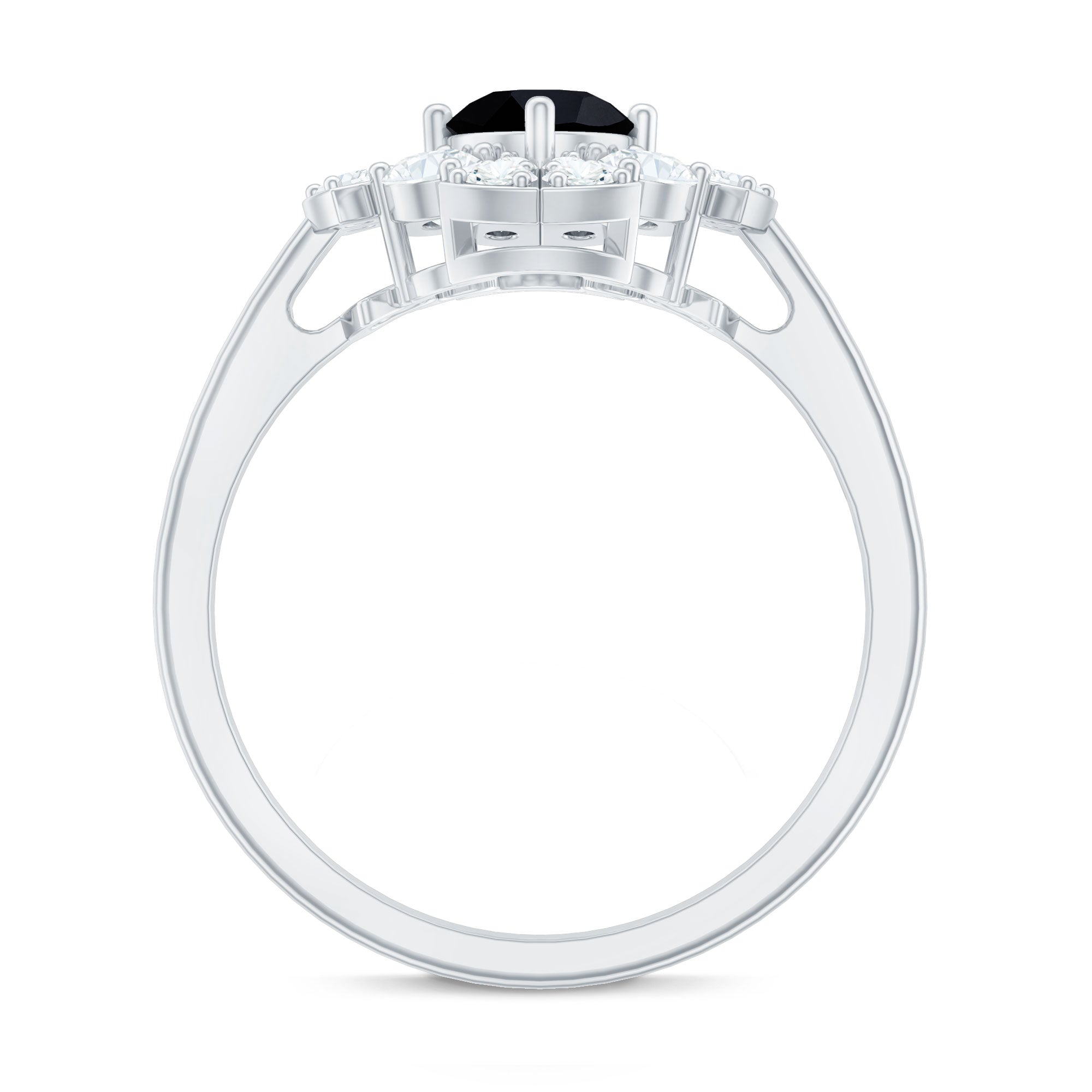 Natural Black Spinel Flower Engagement Ring with Moissanite