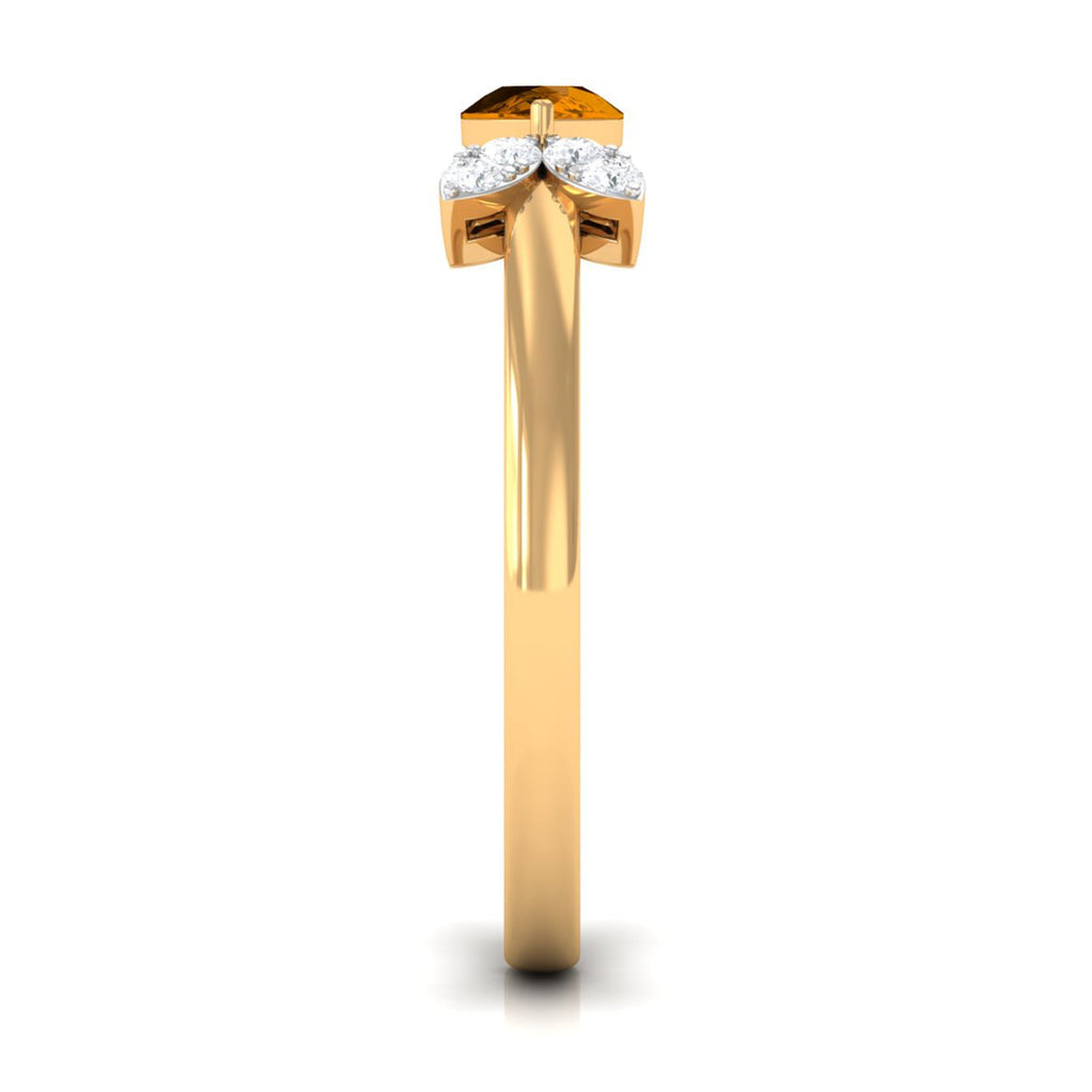 0.75 CT Pear Cut Citrine Promise Ring with Leaf Diamond