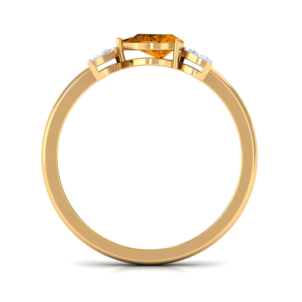 0.75 CT Pear Cut Citrine Promise Ring with Leaf Diamond