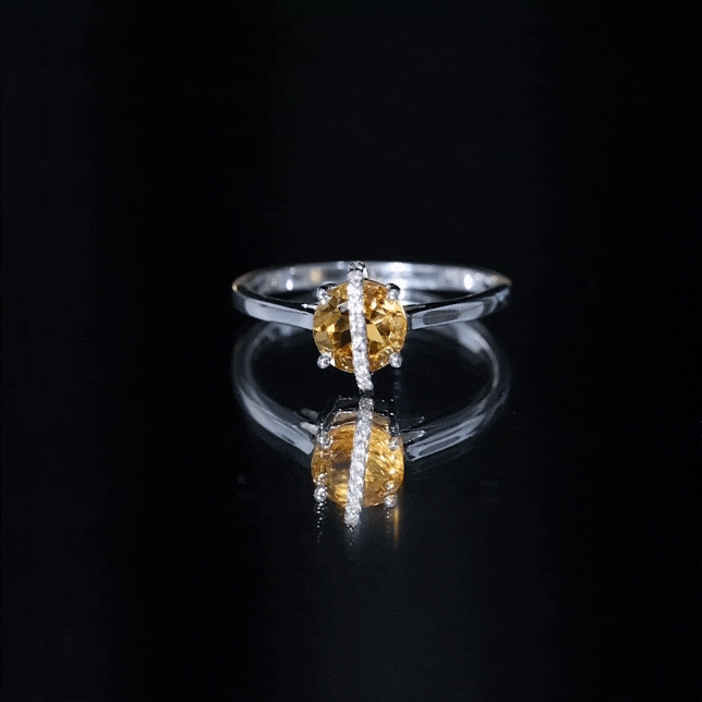 0.75 CT Designer Round Shape Citrine Ring with Diamond Stones