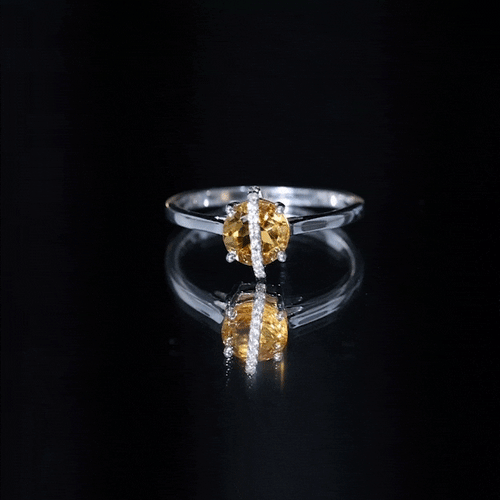 0.75 CT Designer Round Shape Citrine Ring with Diamond Stones