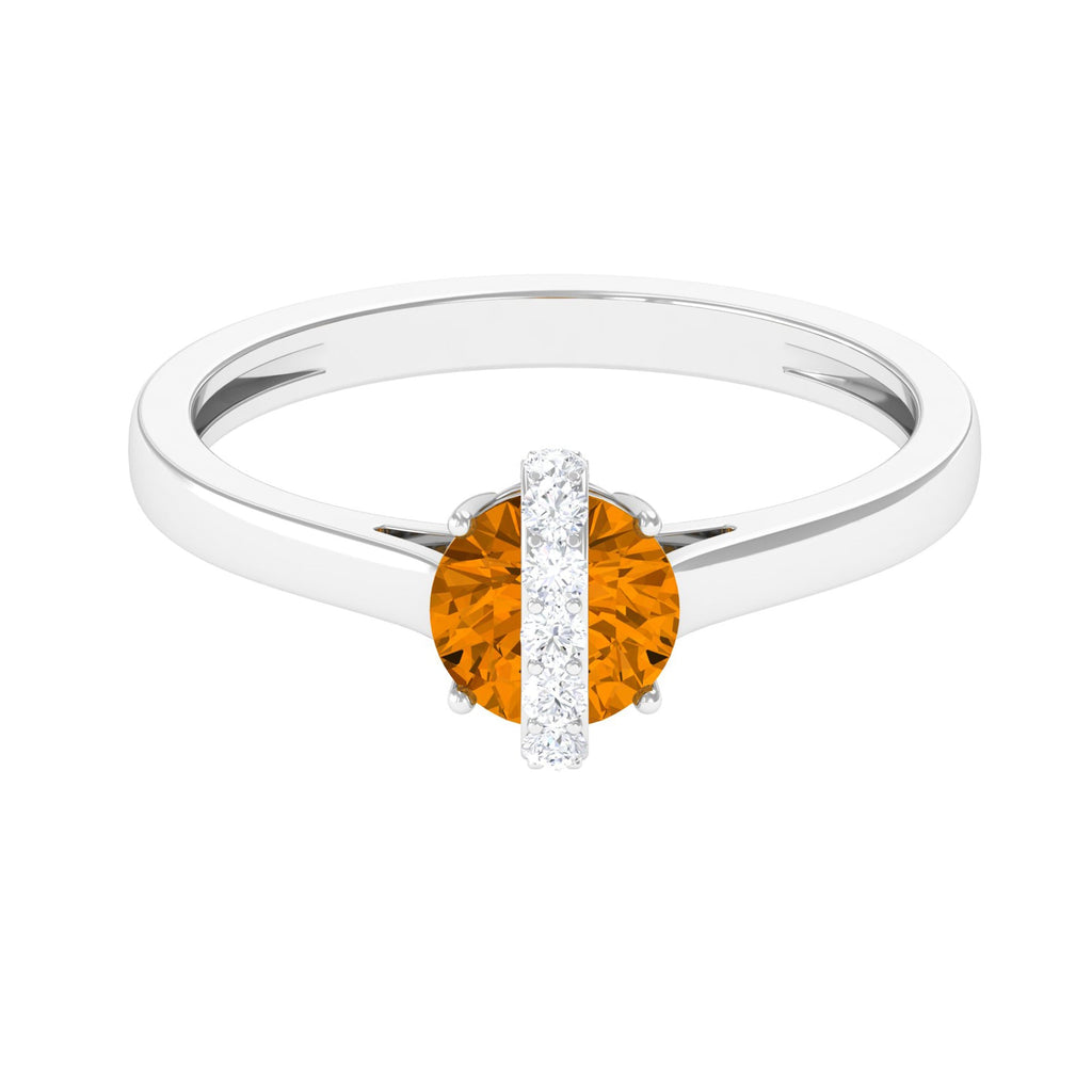 0.75 CT Designer Round Shape Citrine Ring with Diamond Stones