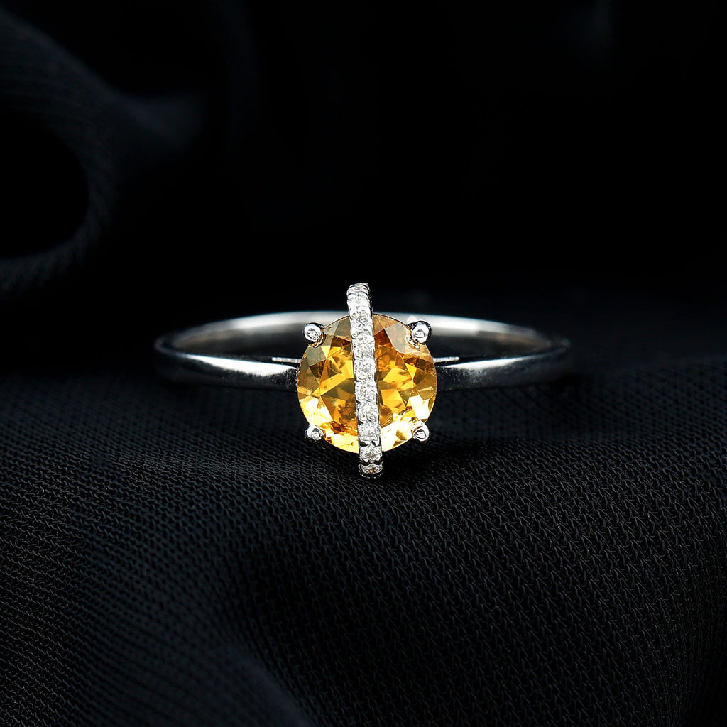 0.75 CT Designer Round Shape Citrine Ring with Diamond Stones