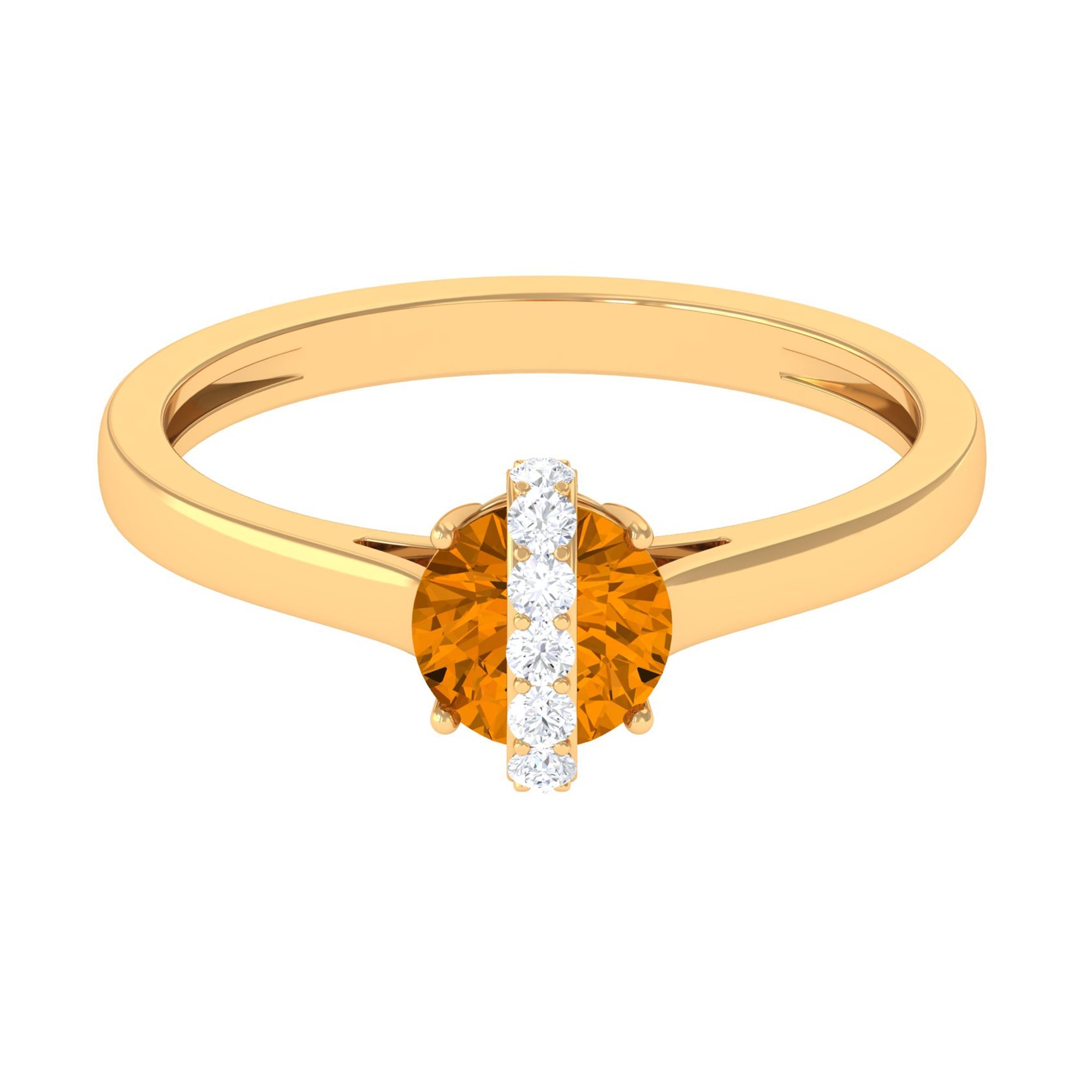 0.75 CT Designer Round Shape Citrine Ring with Diamond Stones