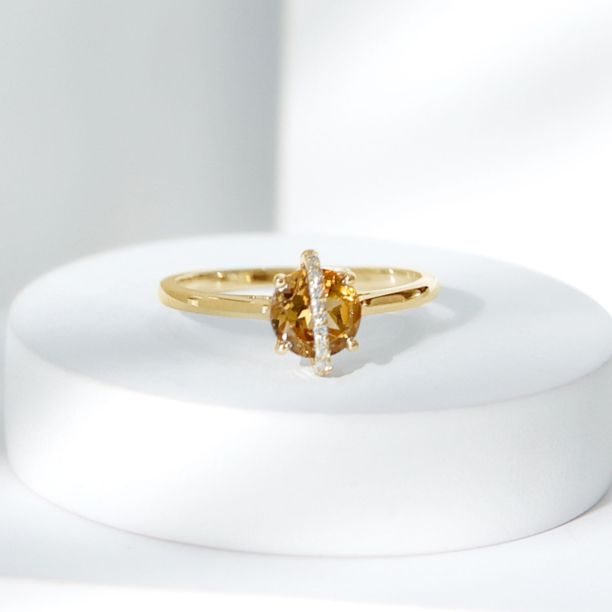 0.75 CT Designer Round Shape Citrine Ring with Diamond Stones