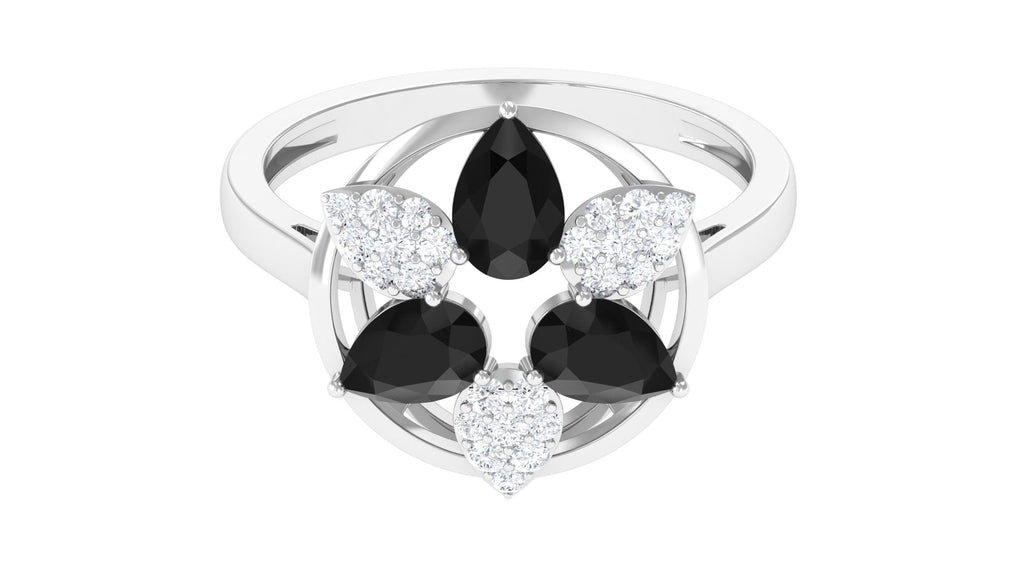 1.25 CT Black Spinel and Diamond Flower Cocktail Ring