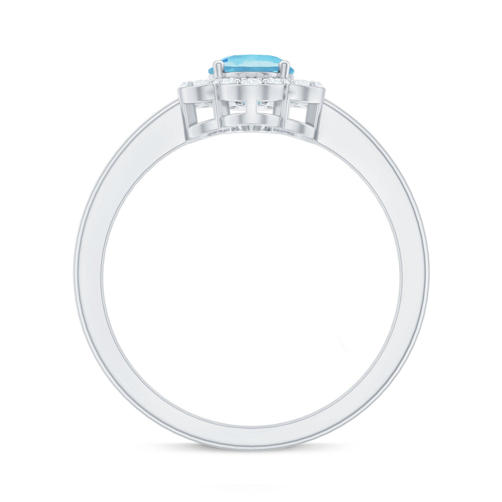 1.25 CT Oval Aquamarine Cocktail Engagement Ring with Diamond Floral Halo