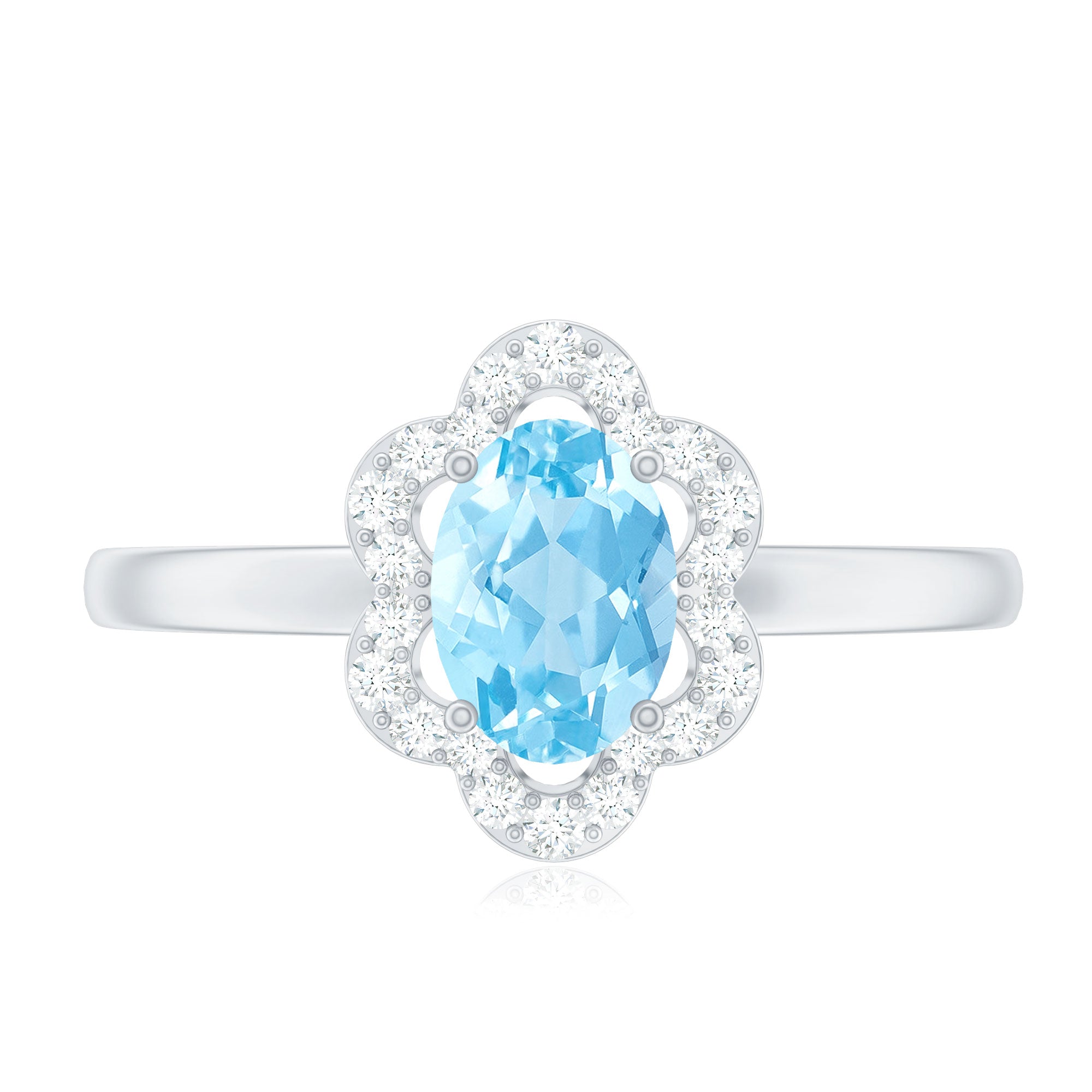 1.25 CT Oval Aquamarine Cocktail Engagement Ring with Diamond Floral Halo