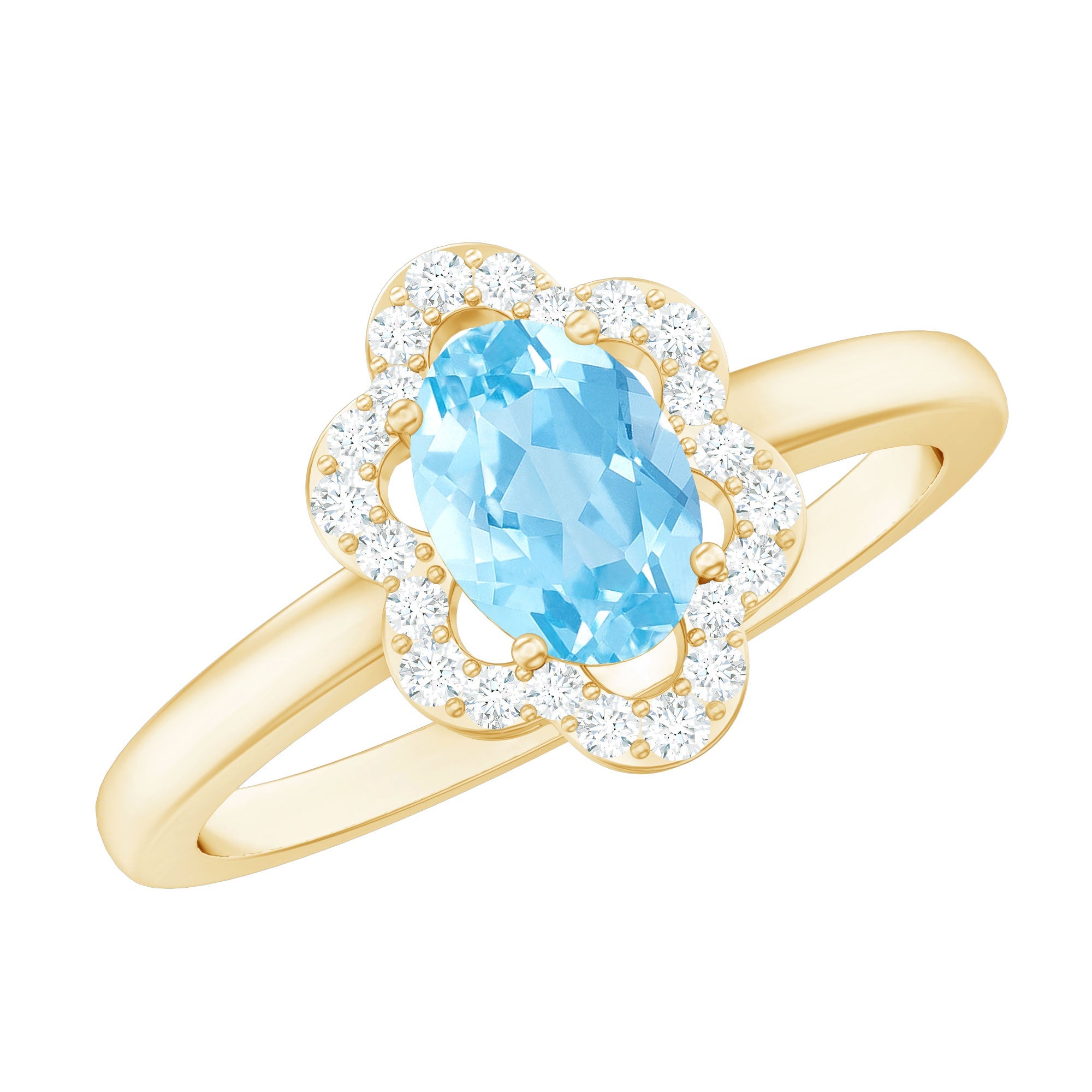 1.25 CT Oval Aquamarine Cocktail Engagement Ring with Diamond Floral Halo