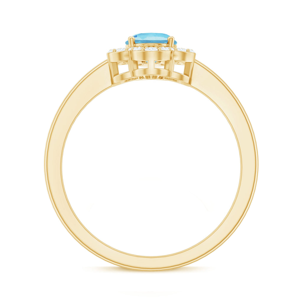 1.25 CT Oval Aquamarine Cocktail Engagement Ring with Diamond Floral Halo