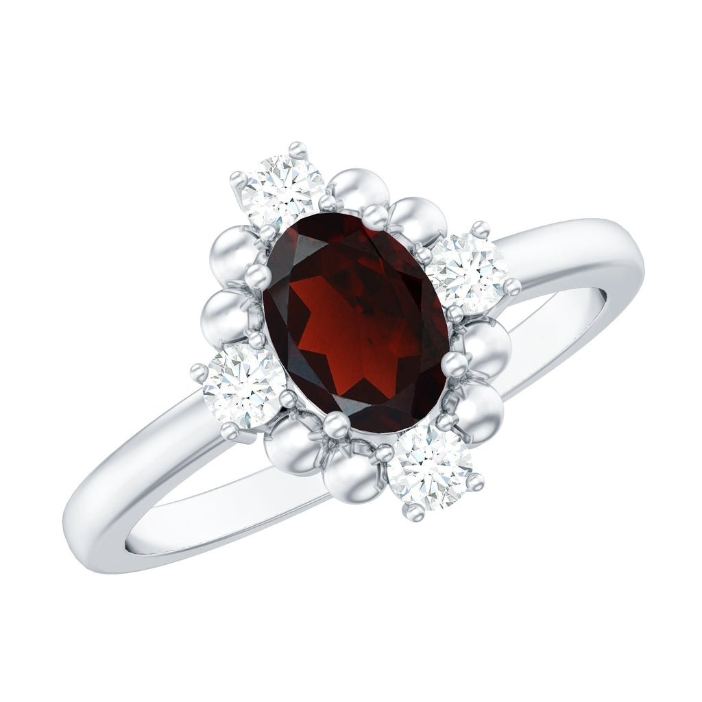 Vintage Inspired 6X8mm Garnet Oval Engagement Ring with Diamond