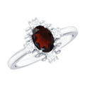 Vintage Inspired 6X8mm Garnet Oval Engagement Ring with Diamond