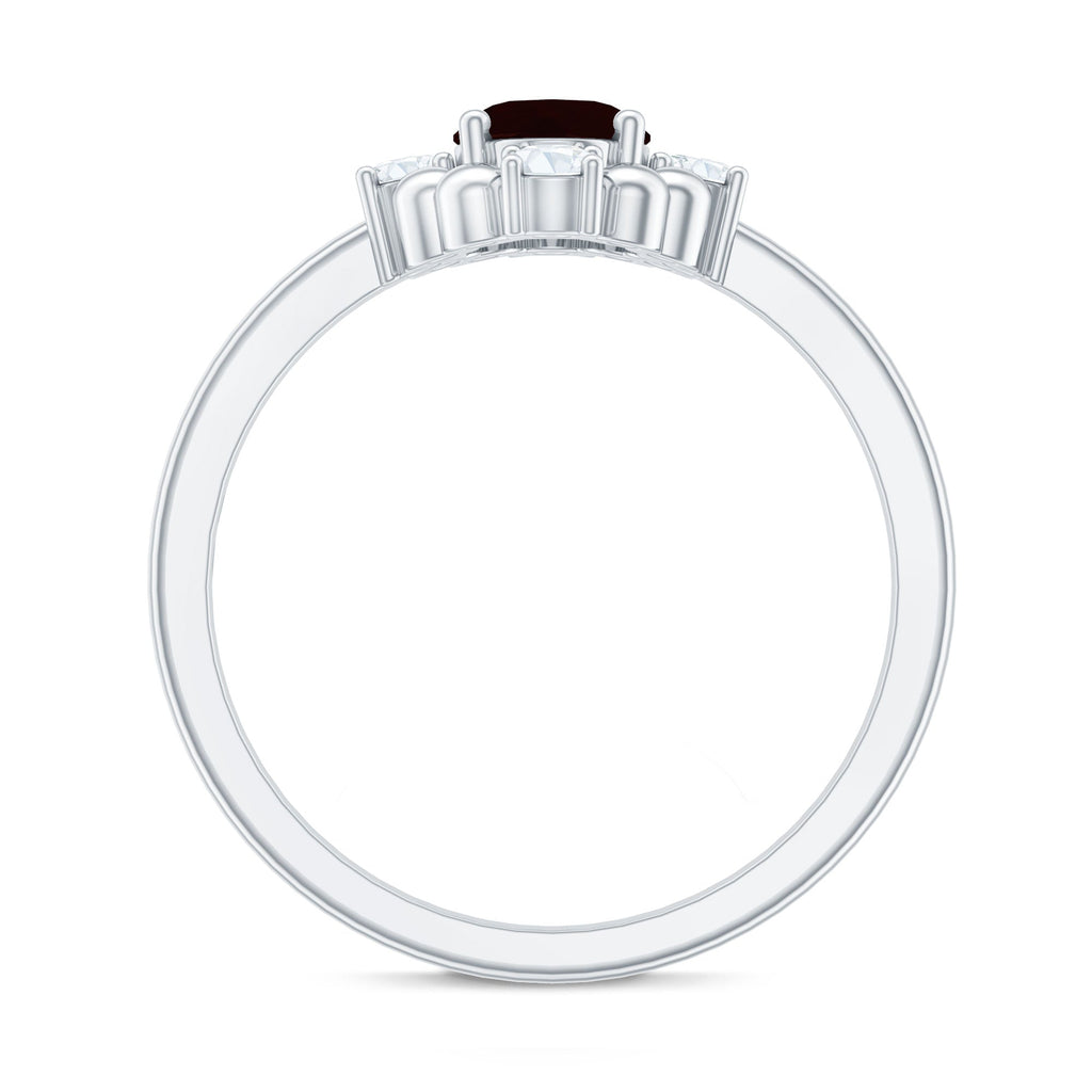Vintage Inspired 6X8mm Garnet Oval Engagement Ring with Diamond