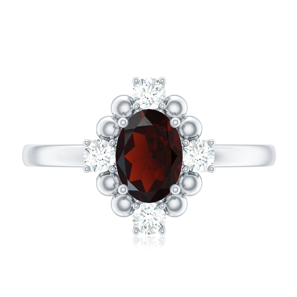 Vintage Inspired 6X8mm Garnet Oval Engagement Ring with Diamond