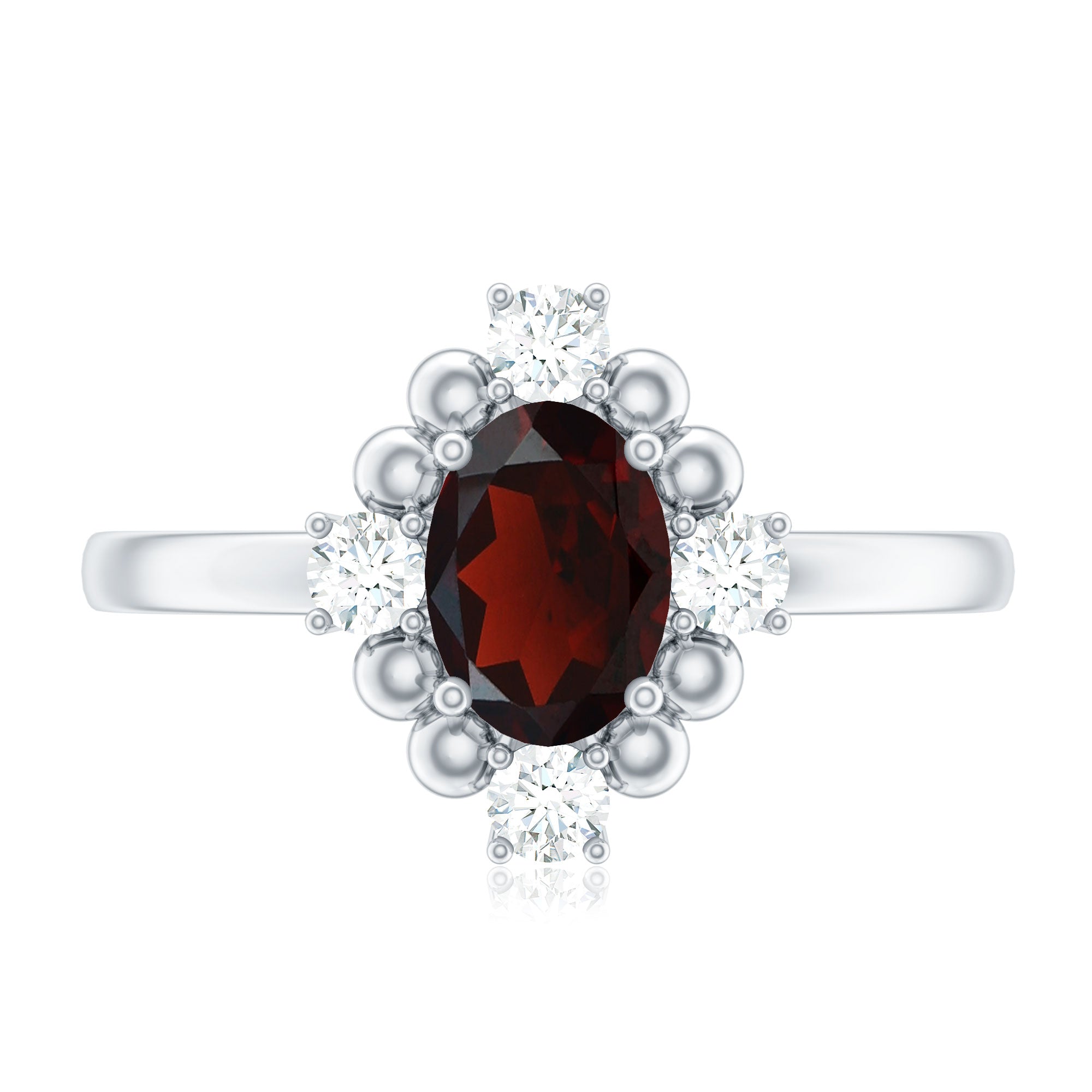 Vintage Inspired 6X8mm Garnet Oval Engagement Ring with Diamond
