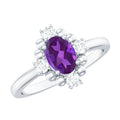 Oval Amethyst and Diamond Cocktail Ring with Beads