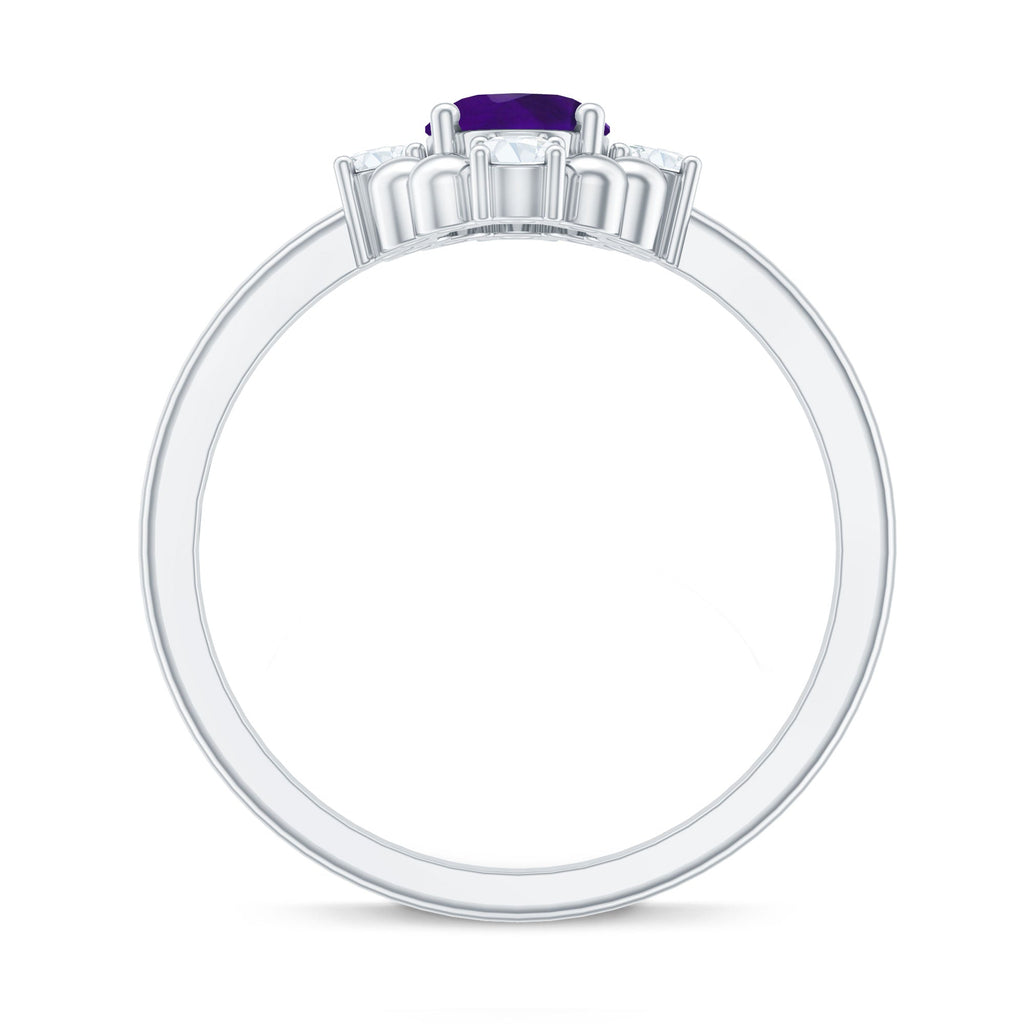 Oval Amethyst and Diamond Cocktail Ring with Beads