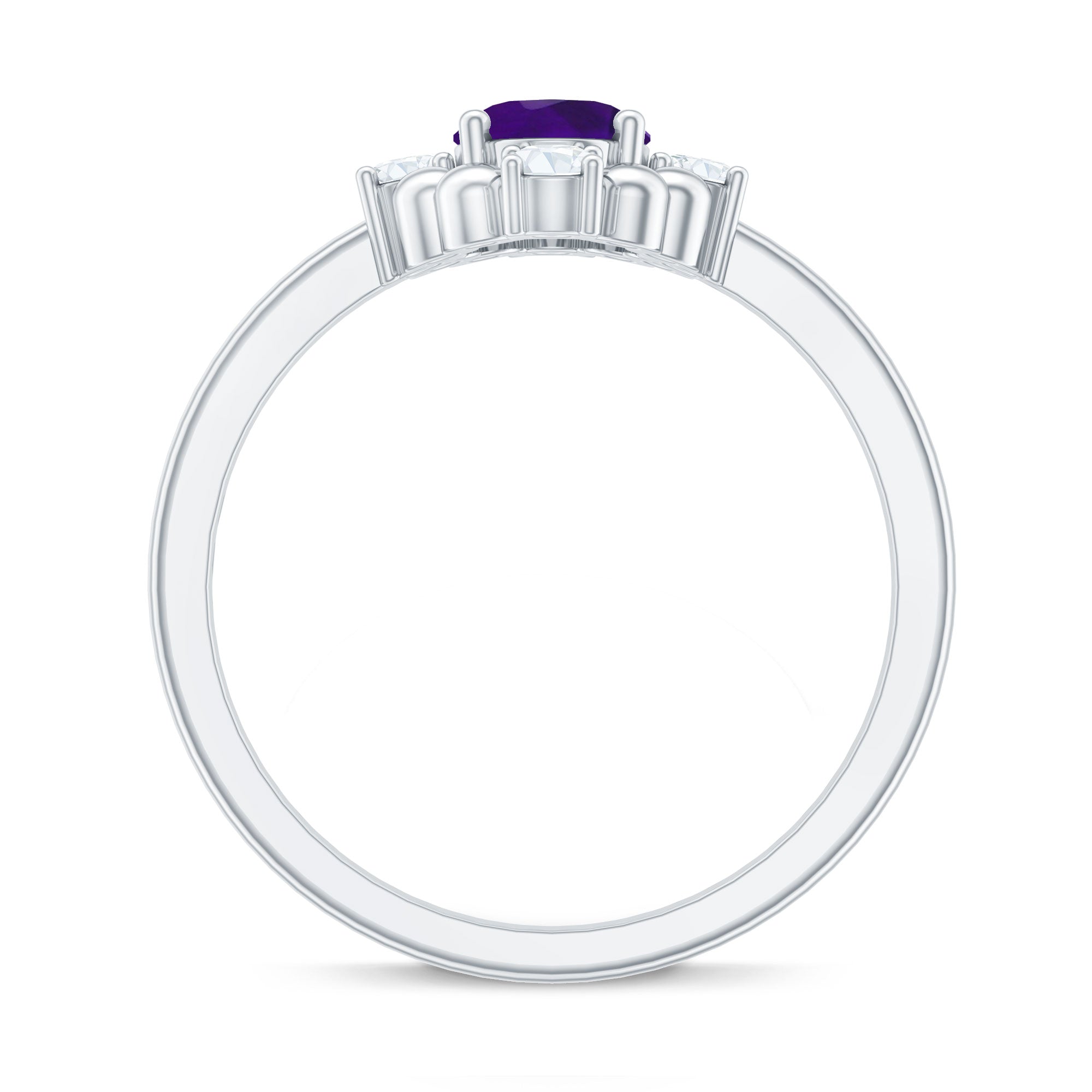 Oval Amethyst and Diamond Cocktail Ring with Beads