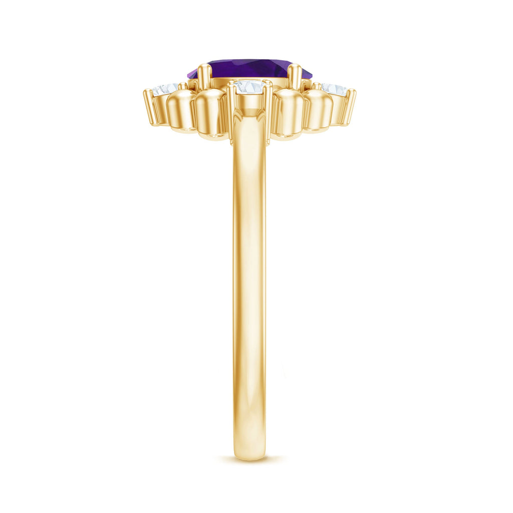 Oval Amethyst and Diamond Cocktail Ring with Beads