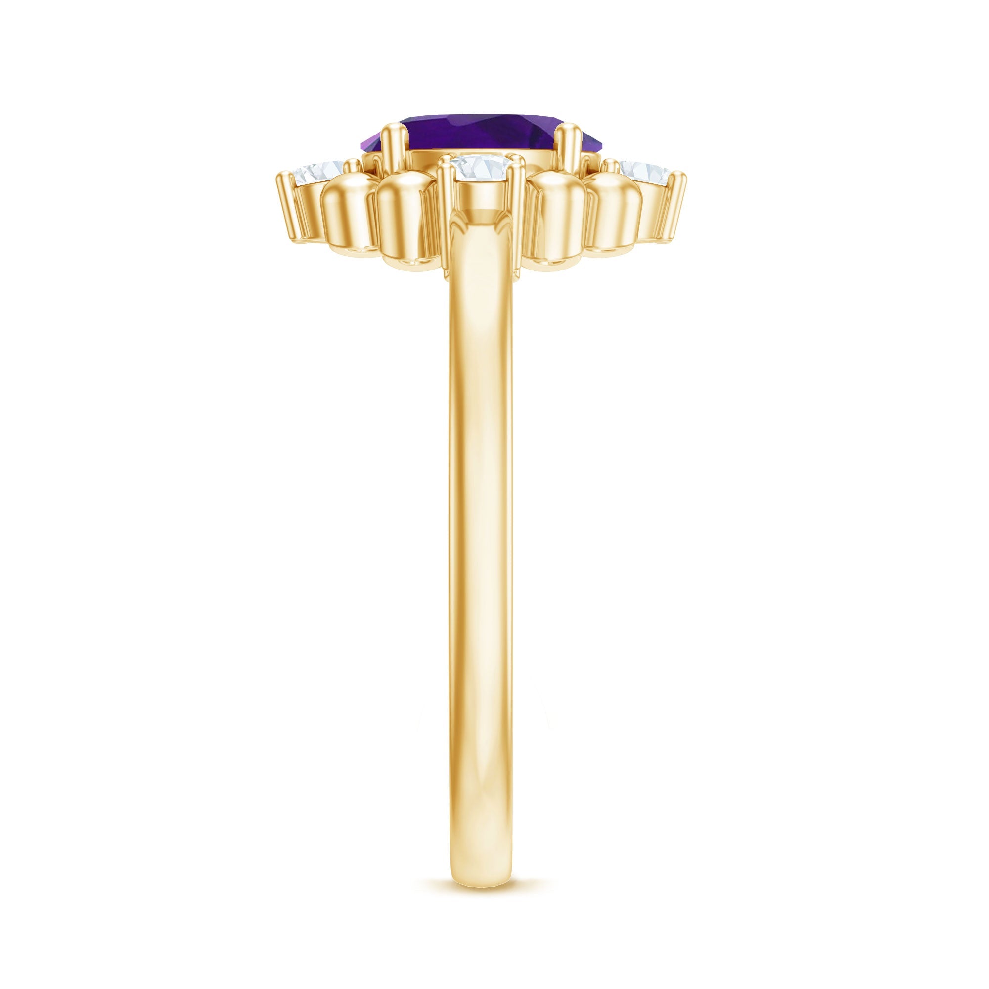 Oval Amethyst and Diamond Cocktail Ring with Beads