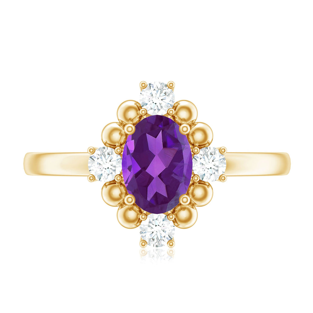 Oval Amethyst and Diamond Cocktail Ring with Beads