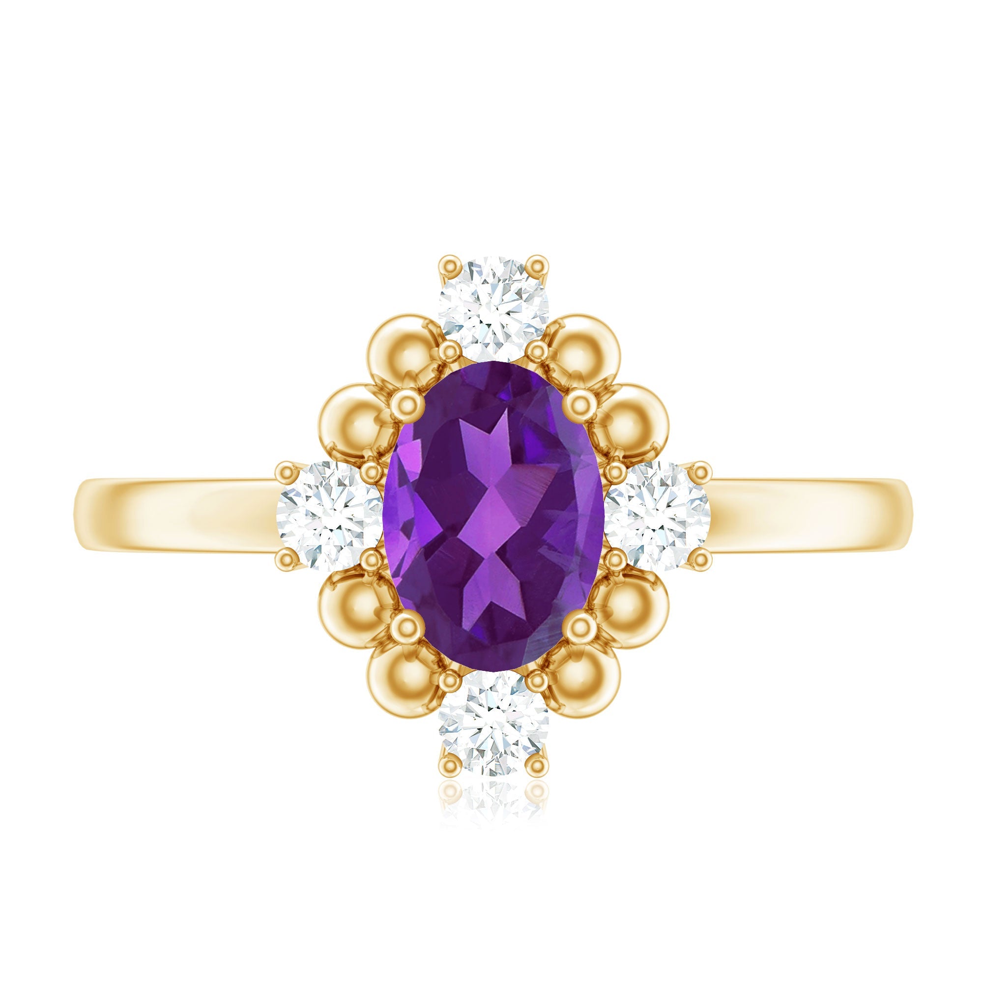 Oval Amethyst and Diamond Cocktail Ring with Beads