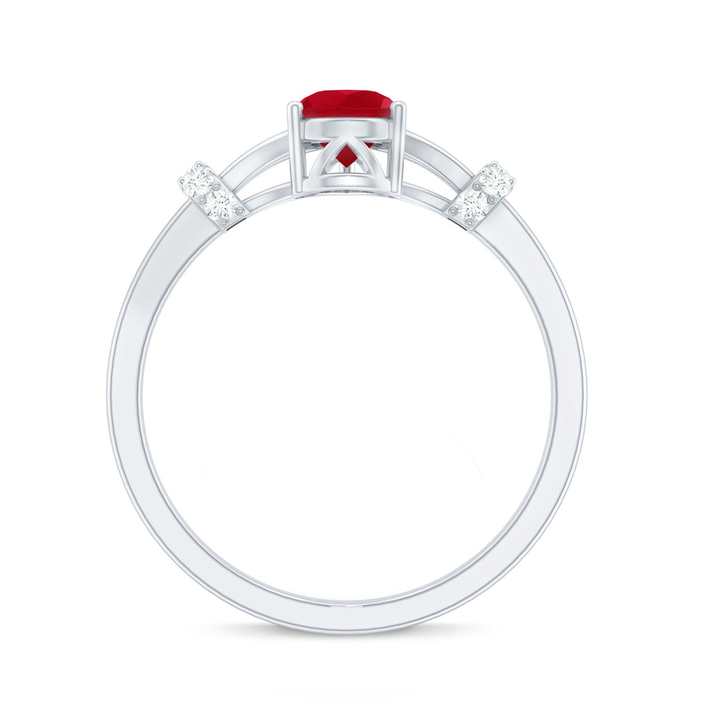 Pear Ruby Solitaire Ring with Diamond in Split Shank