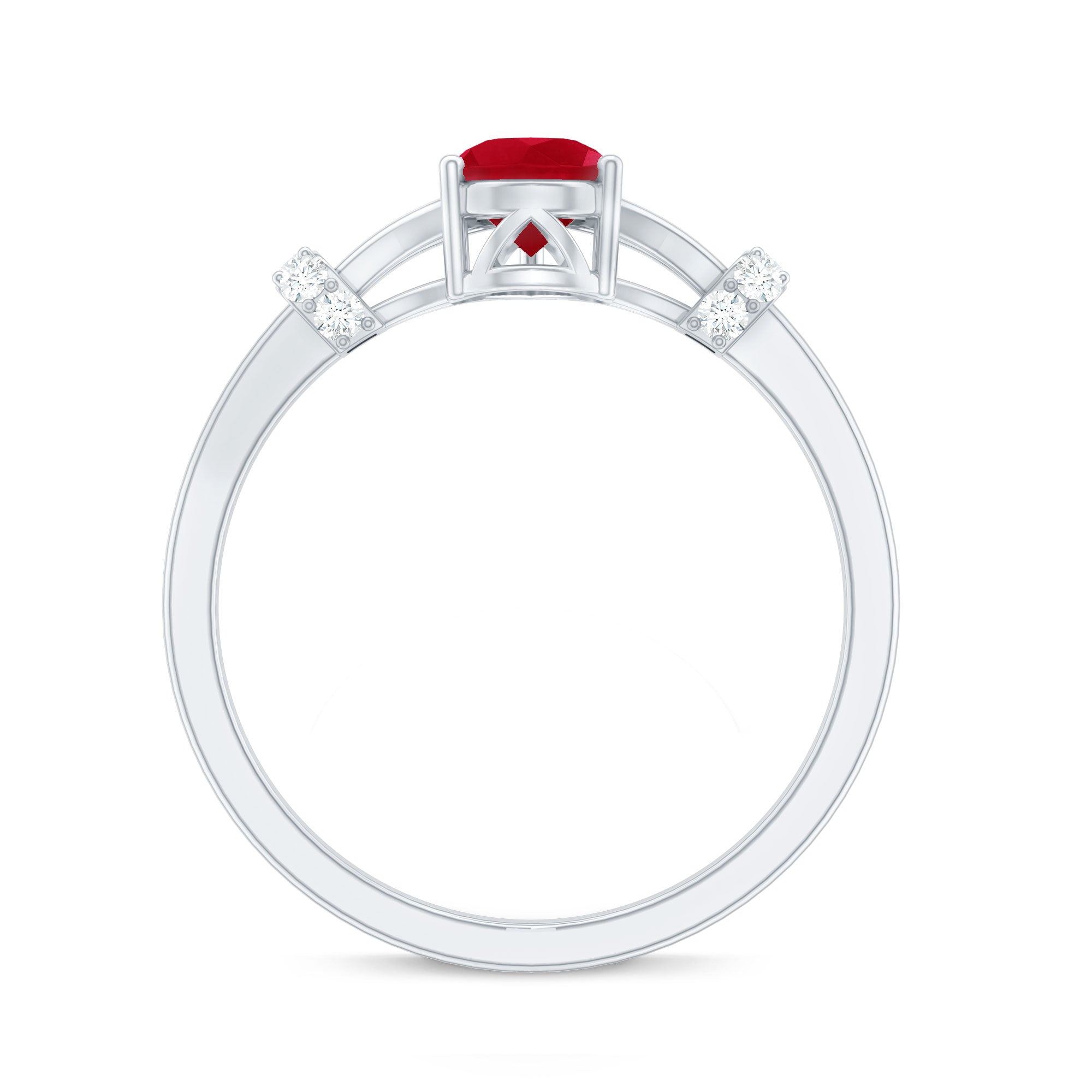 Pear Ruby Solitaire Ring with Diamond in Split Shank