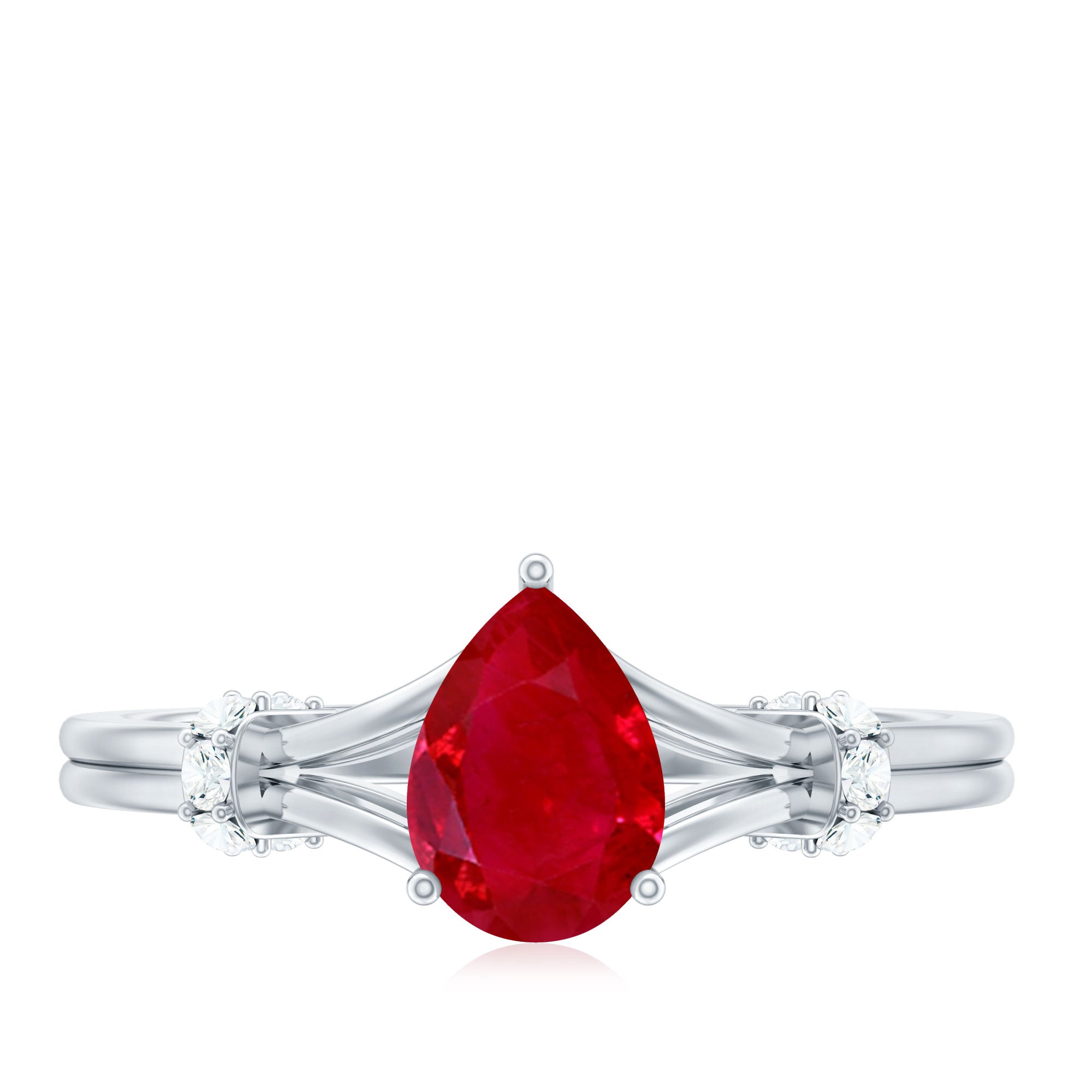 Pear Ruby Solitaire Ring with Diamond in Split Shank