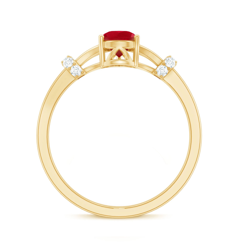Pear Ruby Solitaire Ring with Diamond in Split Shank