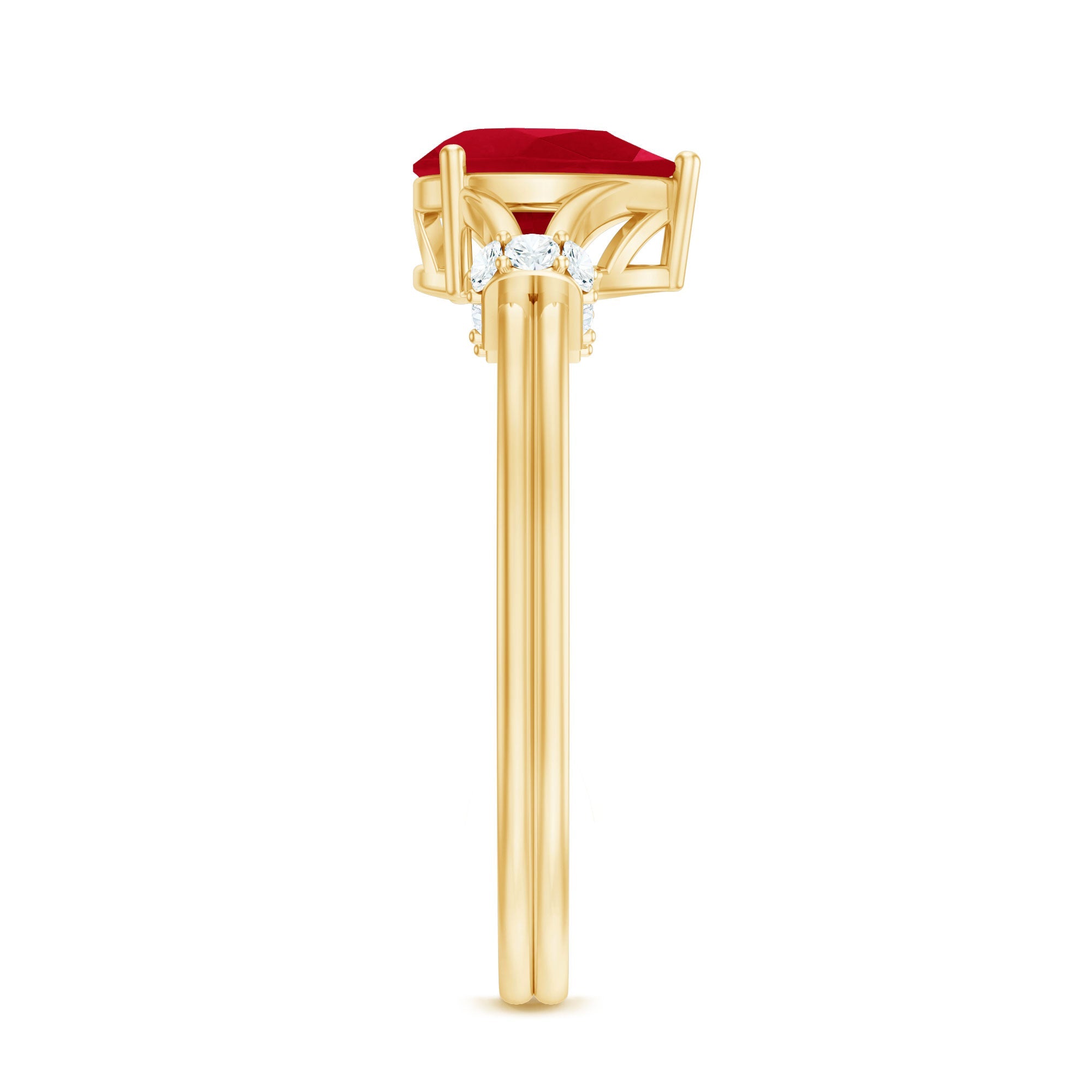 Pear Ruby Solitaire Ring with Diamond in Split Shank