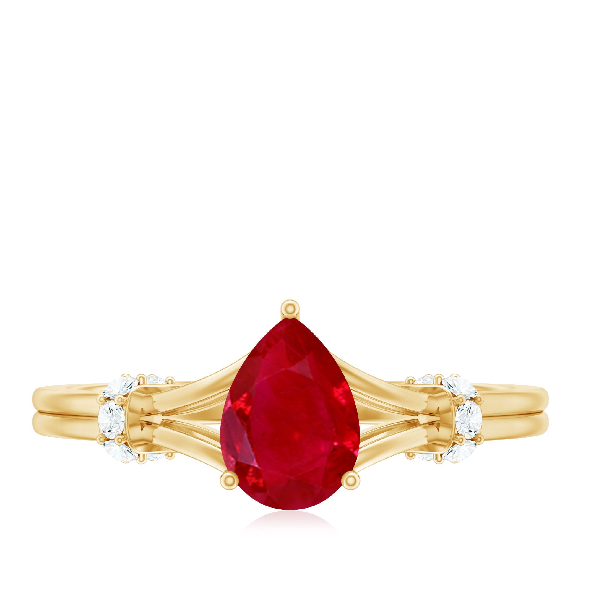 Pear Ruby Solitaire Ring with Diamond in Split Shank