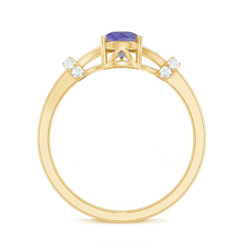 Natural Pear Shape Tanzanite Diamond Engagement Ring with Split Shank