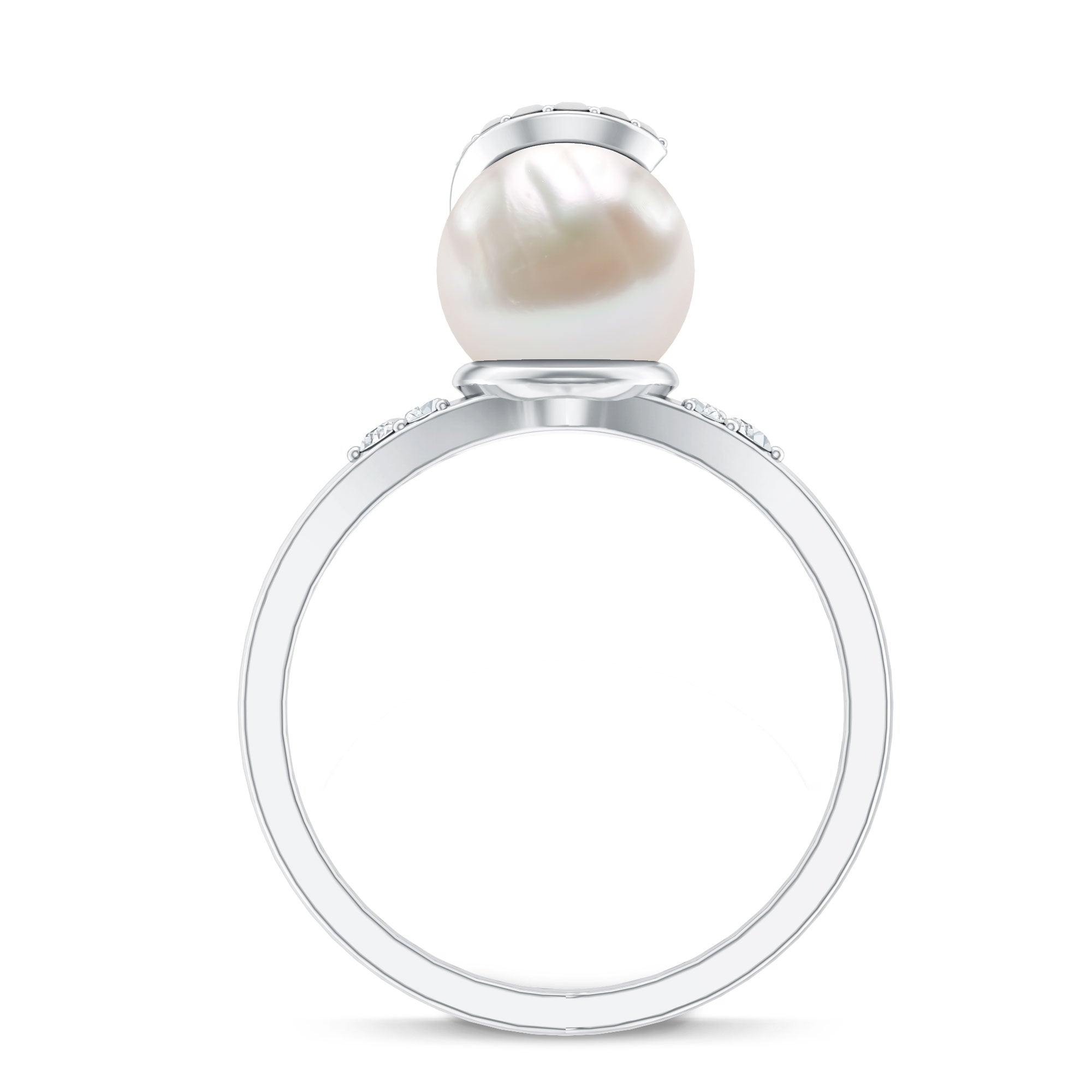 Elegant Freshwater Pearl Solitaire Ring with Diamond Trio