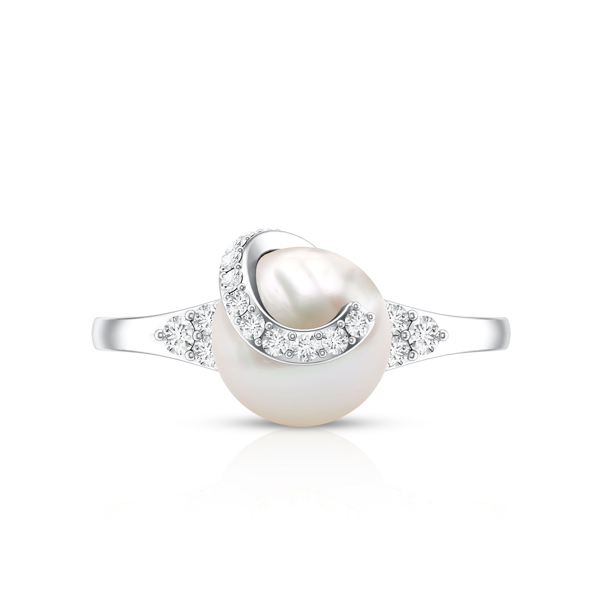 Elegant Freshwater Pearl Solitaire Ring with Diamond Trio