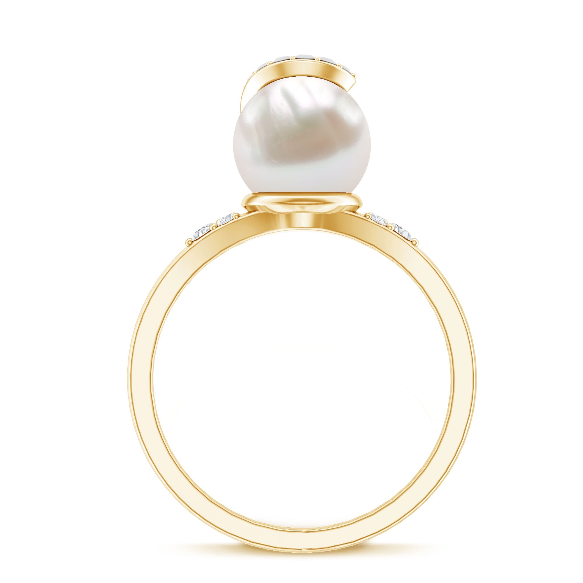 Elegant Freshwater Pearl Solitaire Ring with Diamond Trio