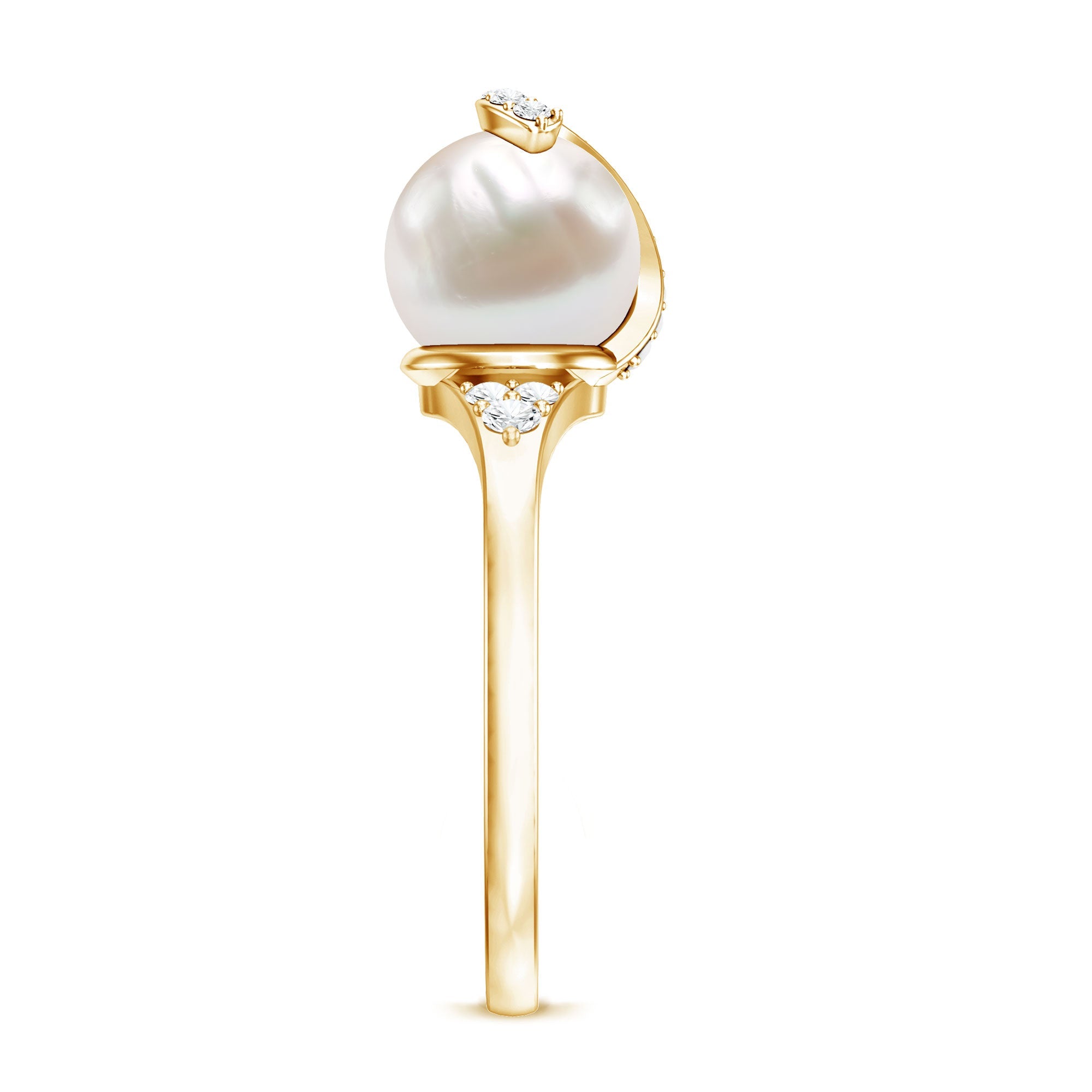 Elegant Freshwater Pearl Solitaire Ring with Diamond Trio