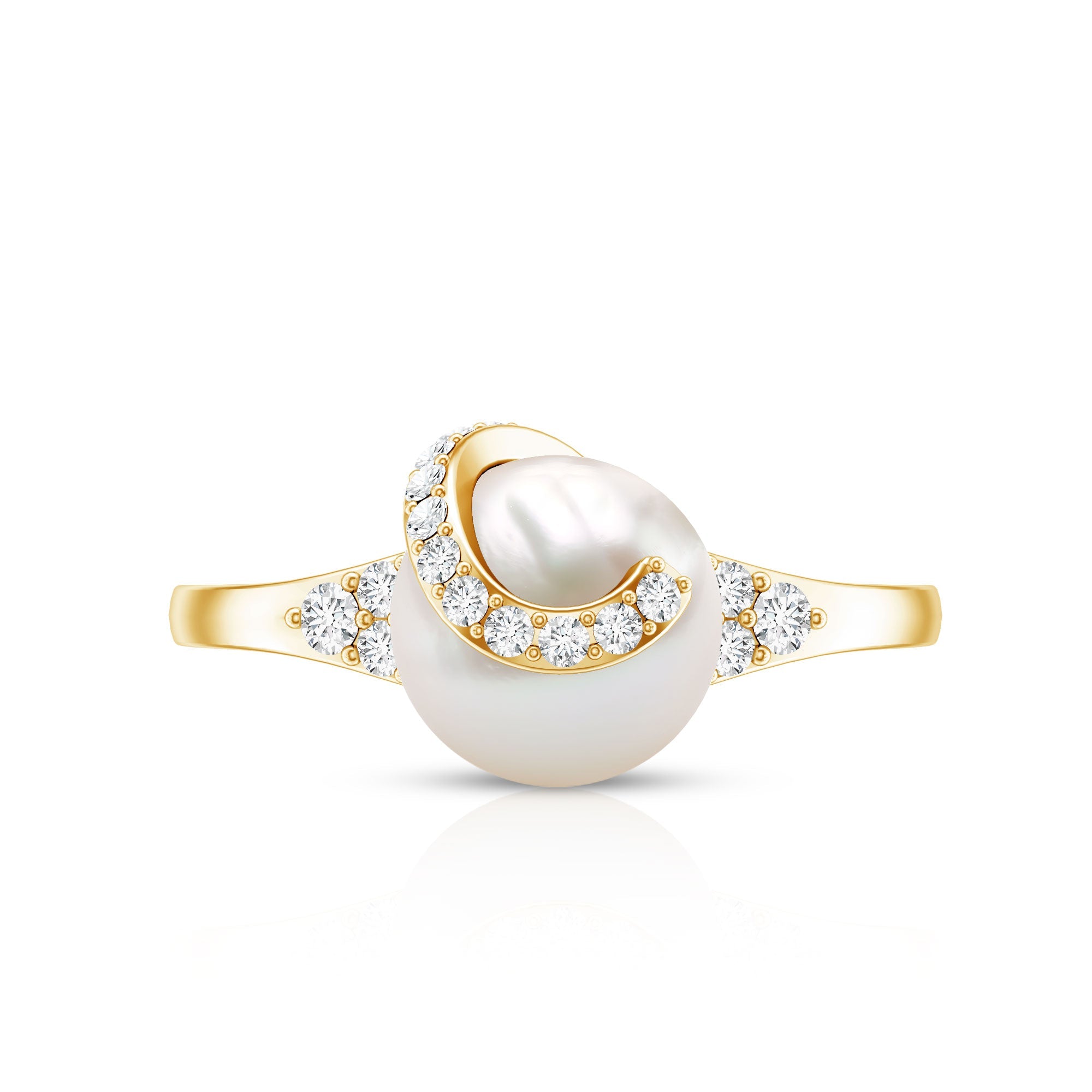 Elegant Freshwater Pearl Solitaire Ring with Diamond Trio