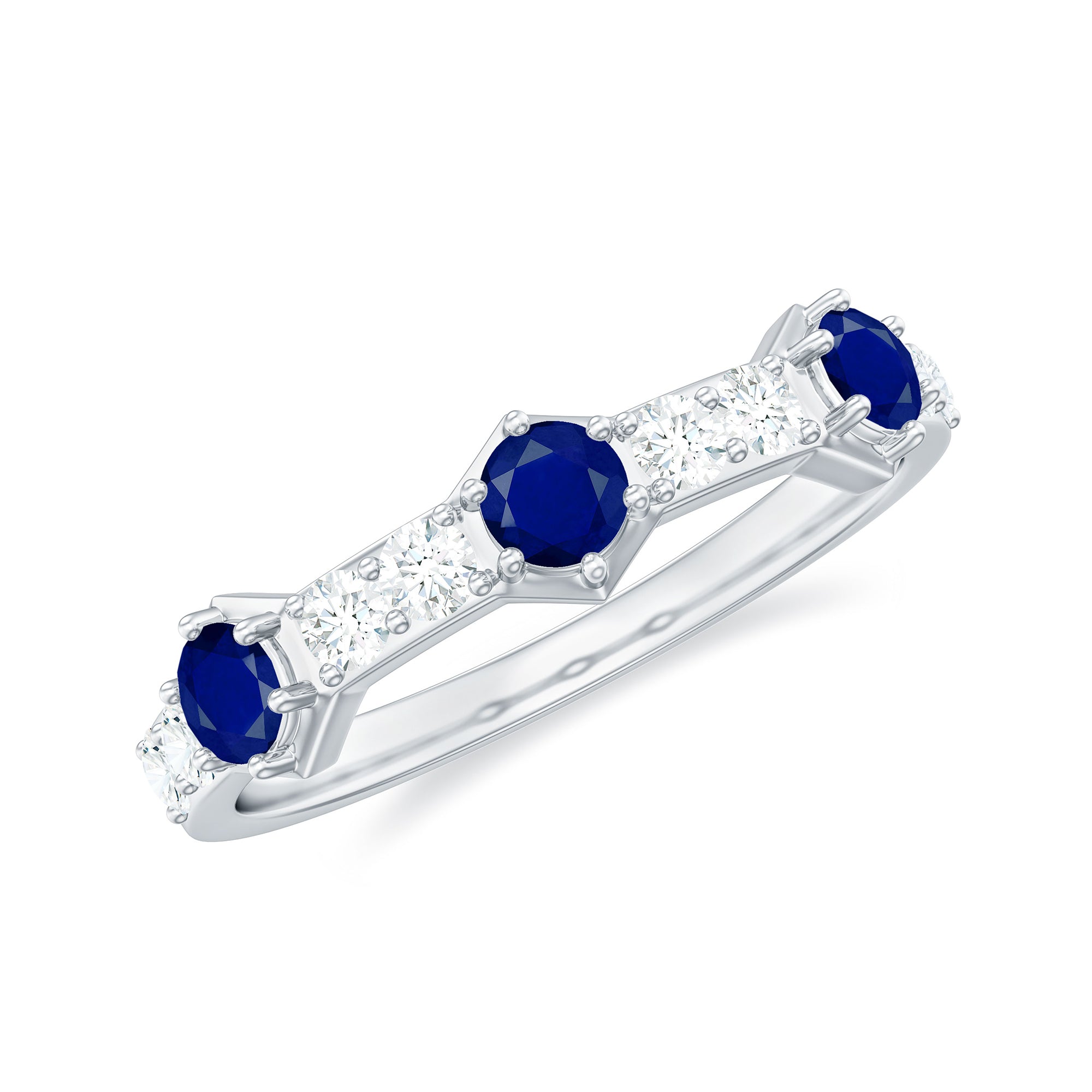Blue Sapphire and Diamond Minimal Half Eternity Ring