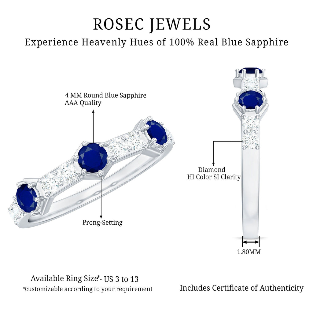 Blue Sapphire and Diamond Minimal Half Eternity Ring