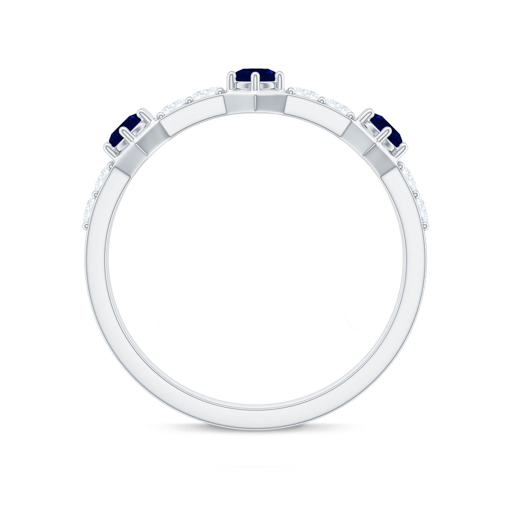 Blue Sapphire and Diamond Minimal Half Eternity Ring