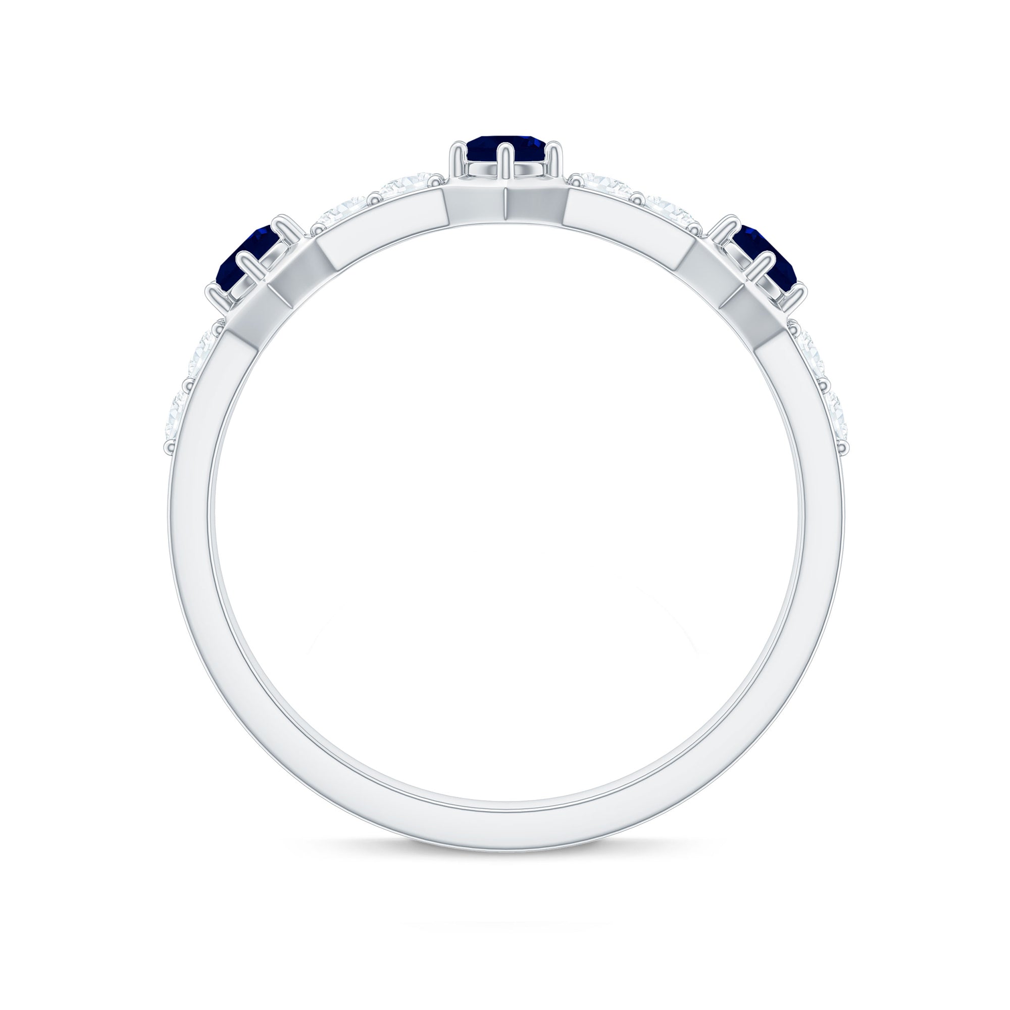 Blue Sapphire and Diamond Minimal Half Eternity Ring