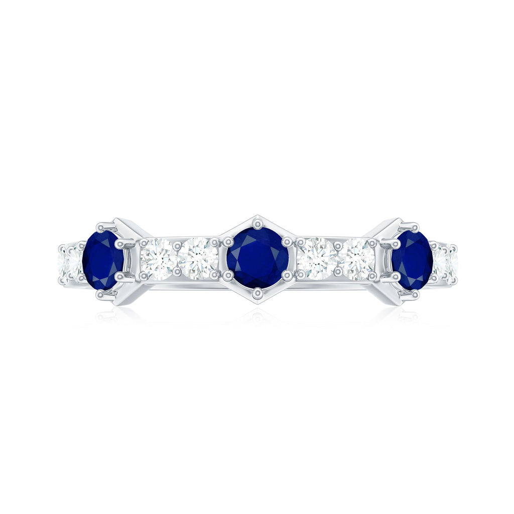 Blue Sapphire and Diamond Minimal Half Eternity Ring