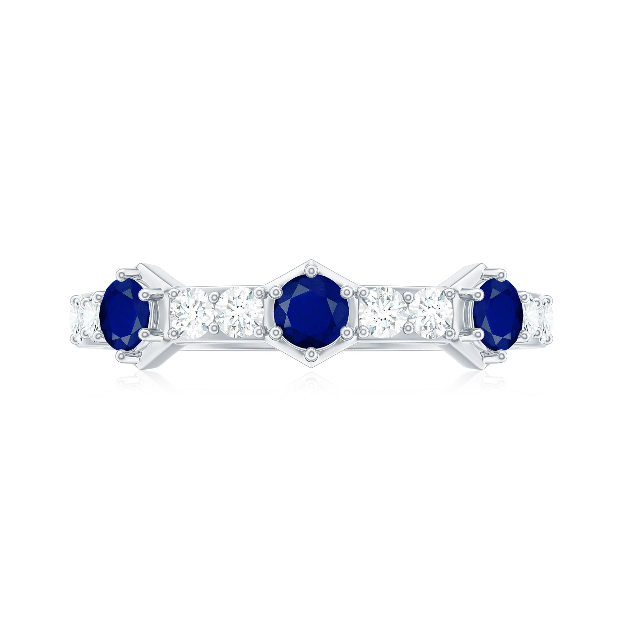 Blue Sapphire and Diamond Minimal Half Eternity Ring
