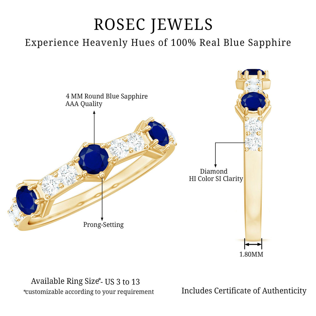 Blue Sapphire and Diamond Minimal Half Eternity Ring