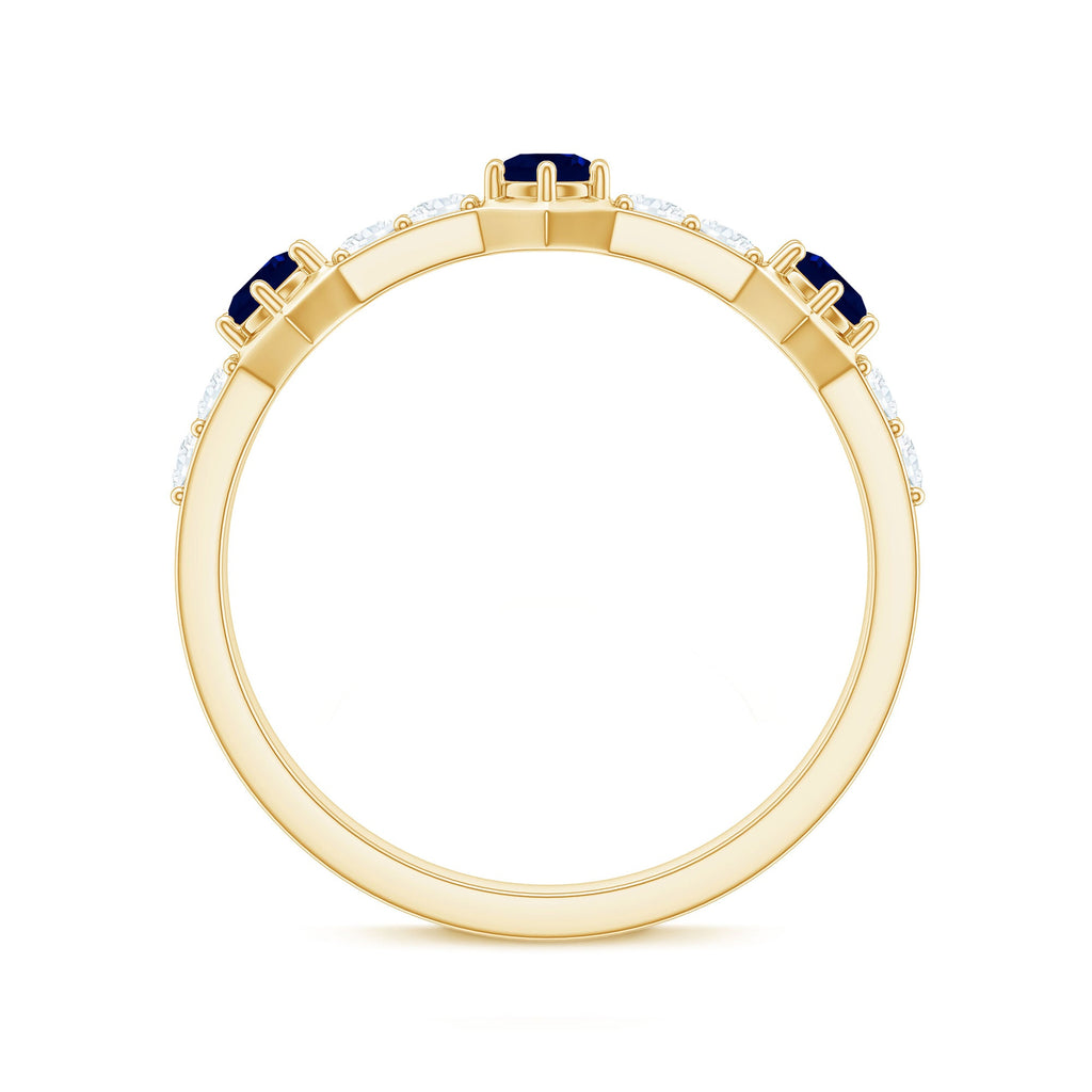 Blue Sapphire and Diamond Minimal Half Eternity Ring