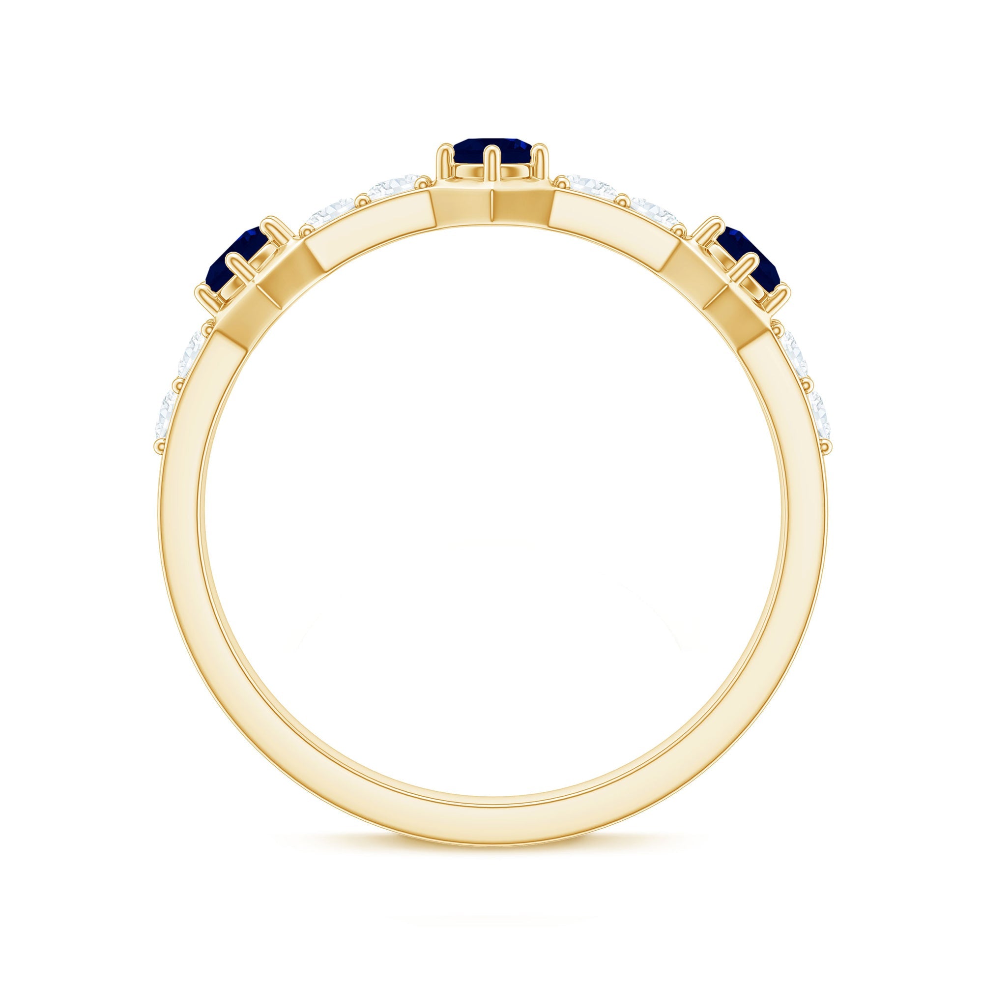 Blue Sapphire and Diamond Minimal Half Eternity Ring