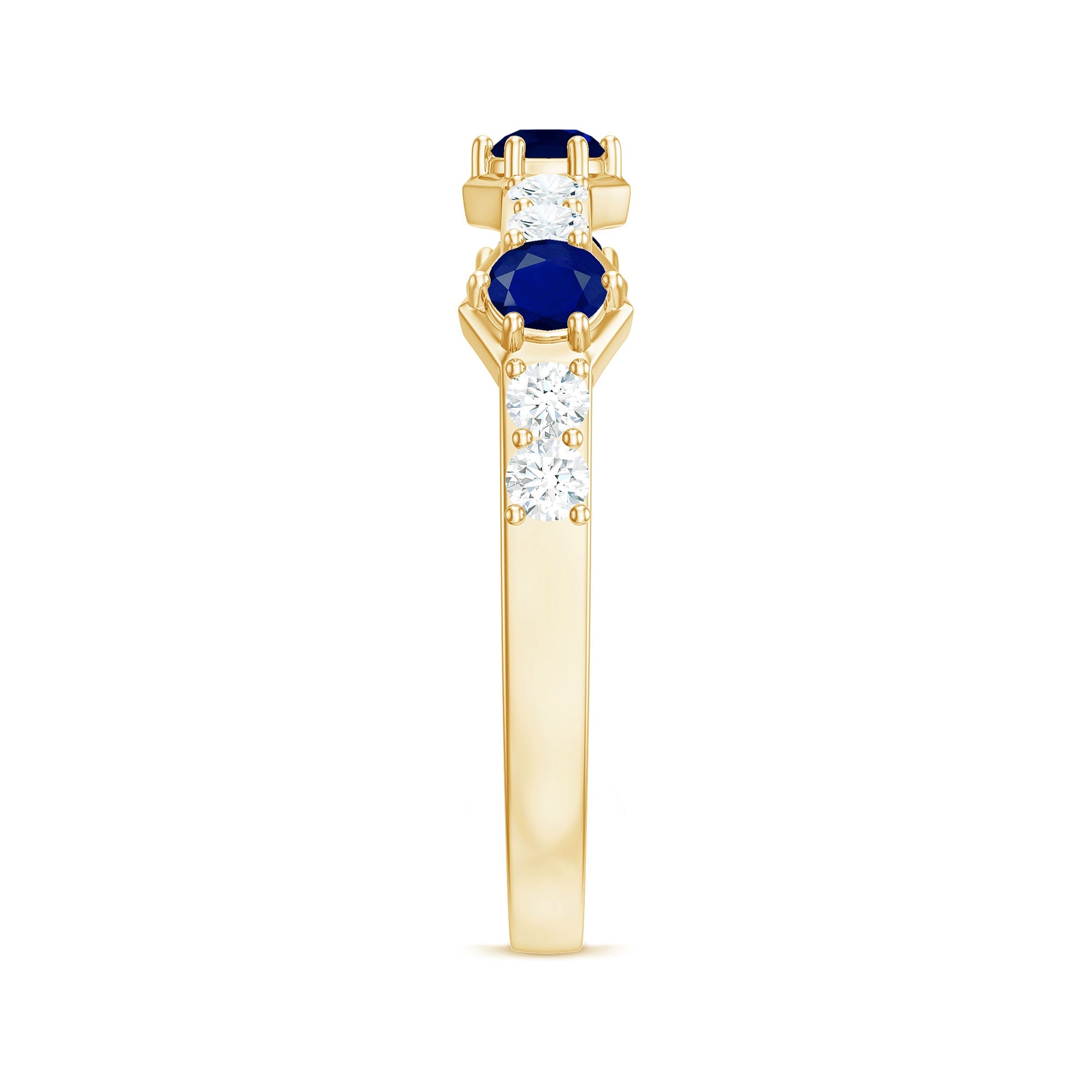 Blue Sapphire and Diamond Minimal Half Eternity Ring