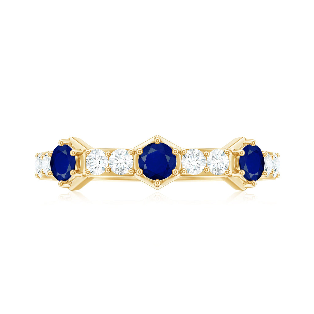 Blue Sapphire and Diamond Minimal Half Eternity Ring